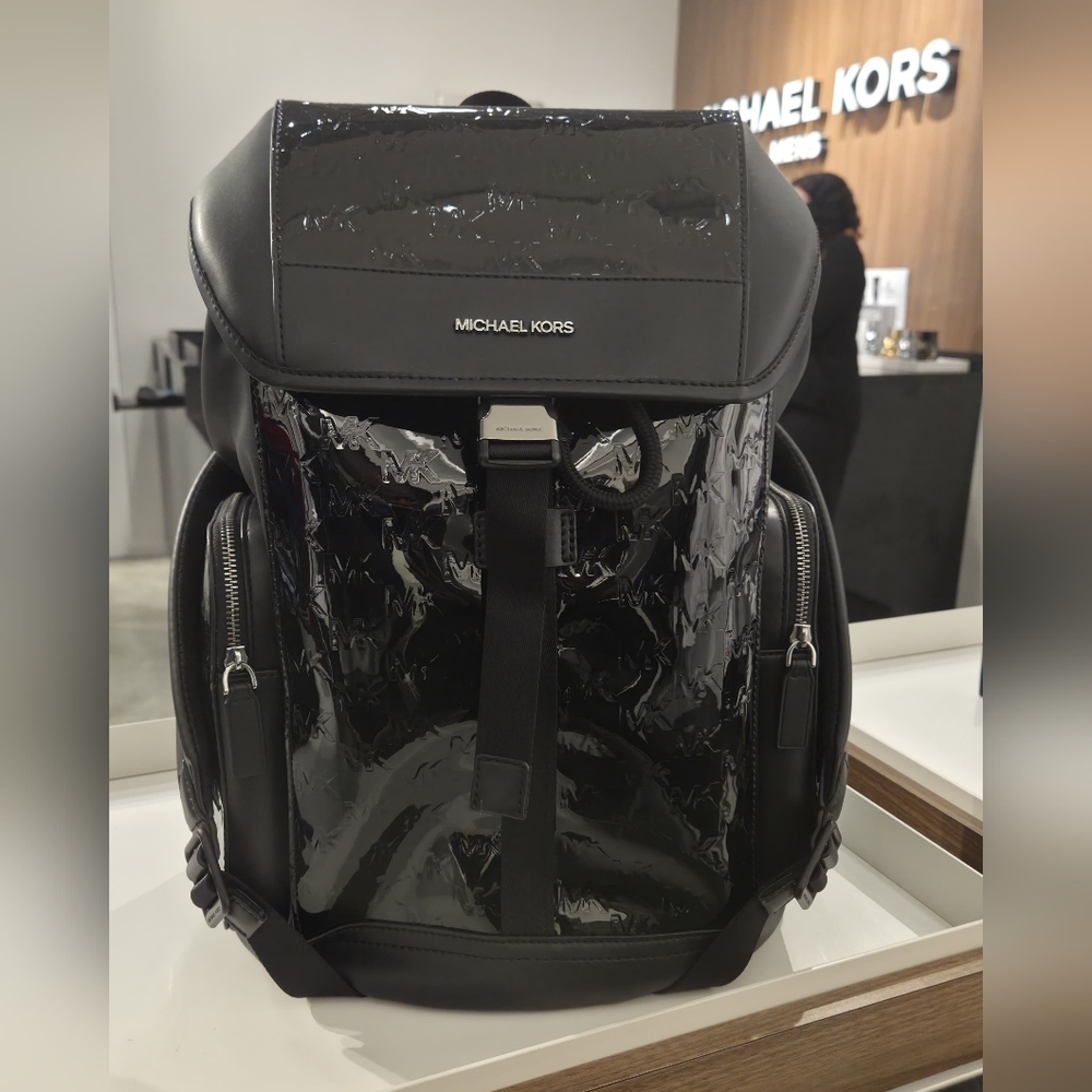 Michael Kors Cooper Medium Metallic Logo Debossed backpack Black $528